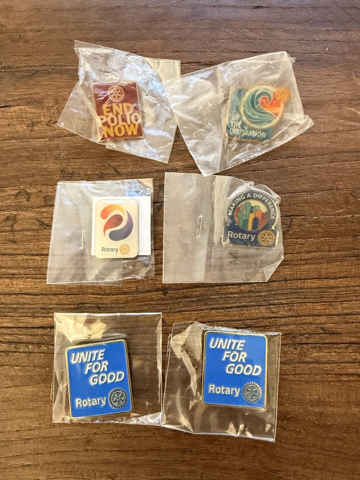 Lot of 6 Rotary International Lapel Pins New Sealed - Unite for Good, End Polio Lot of 6 Rotary International Lapel Pins New Sealed - Unite for Good, End Polio