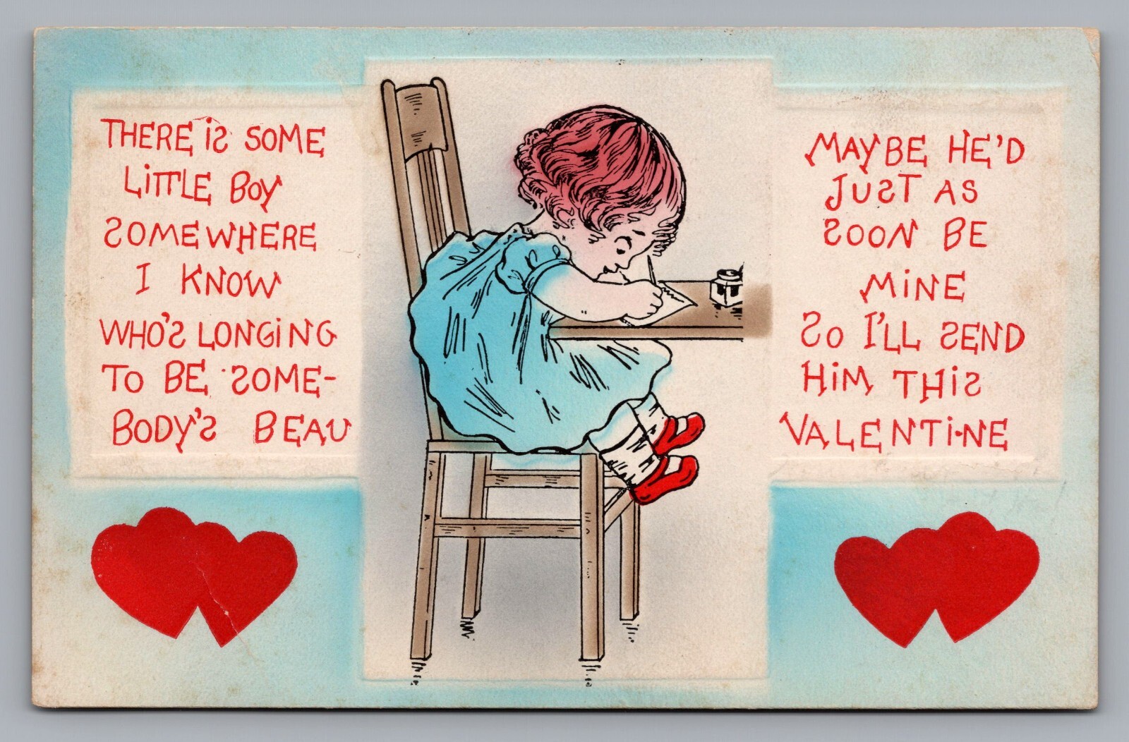 1913 Dear Oscar Valentine Postcard Little Girl Writes Some Little Boy Somewhere