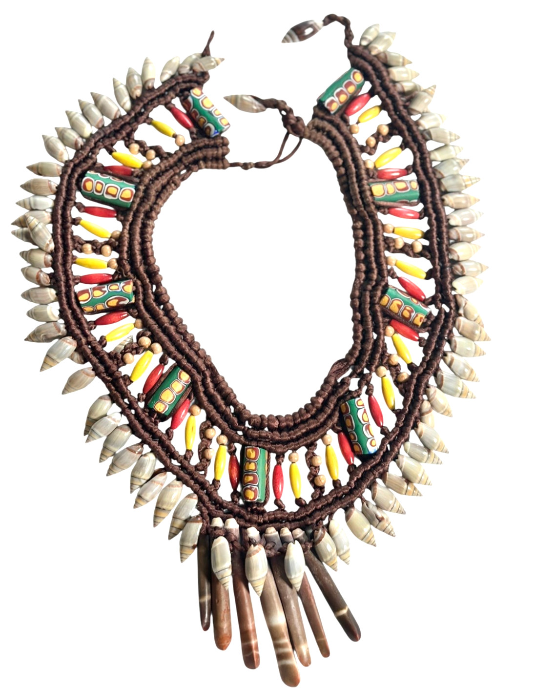 Vintage African Ghana Shell Bead Collar Necklace Krobo Glass Hand Knotted 23.5\