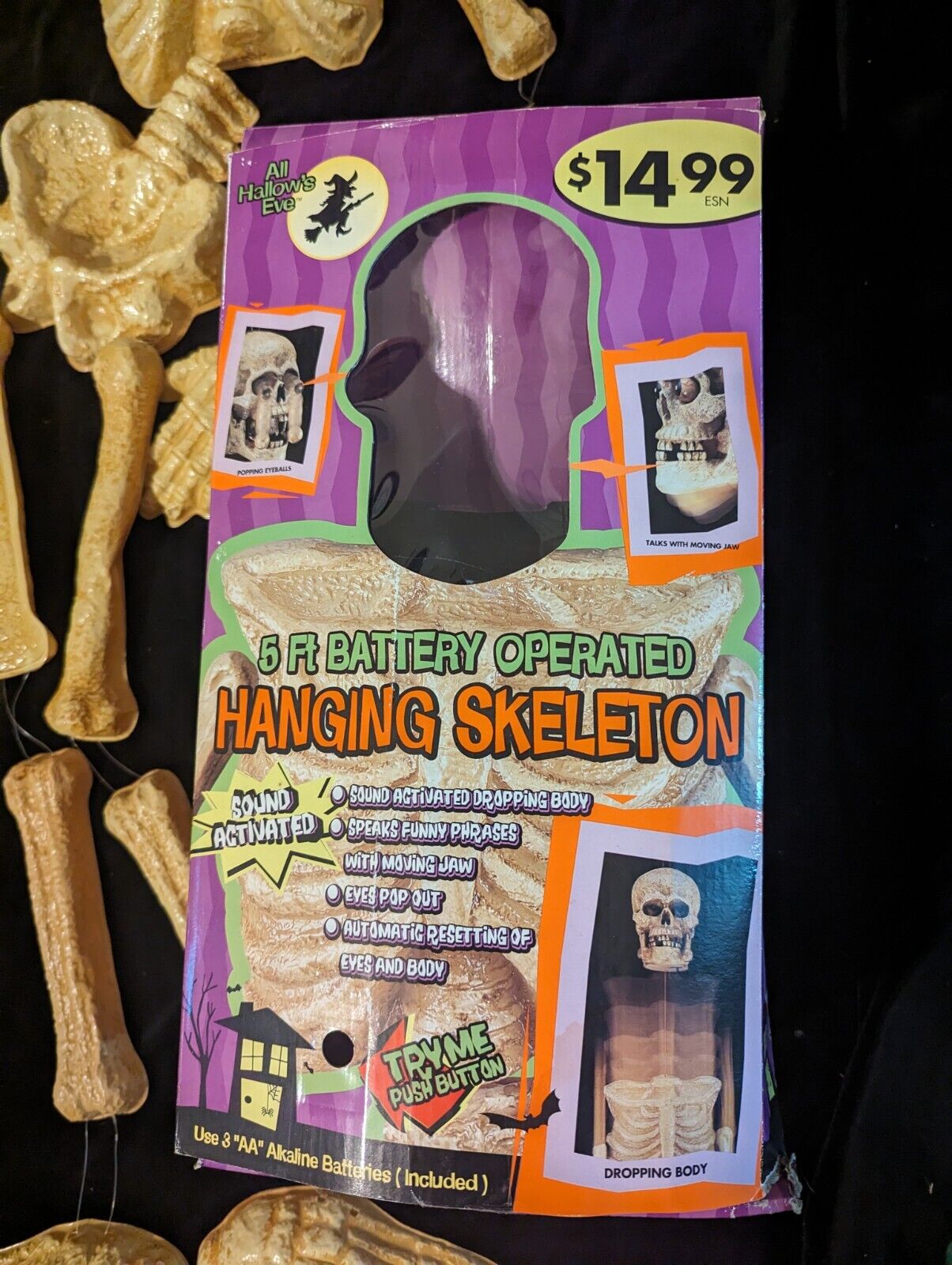 Vintage Halloween 6 Ft Battery Operated Hanging Skeleton Eyes Pop Sounds