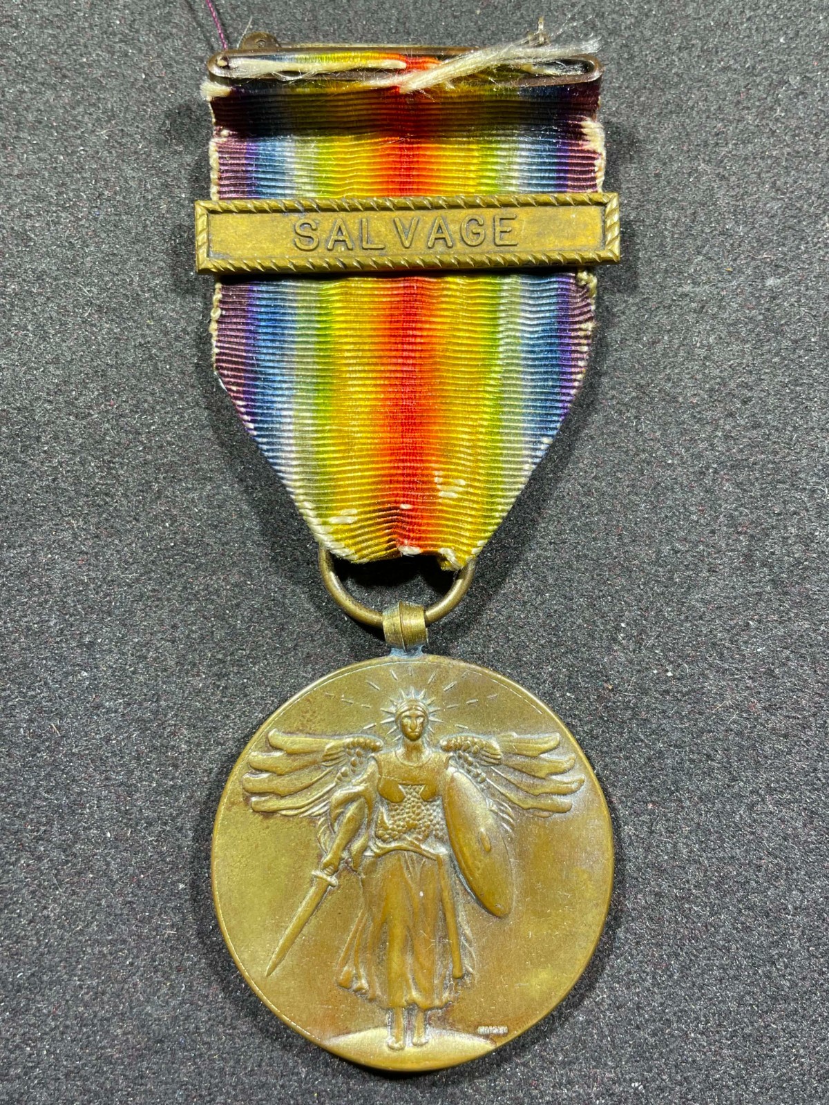 WW1 WWI Military US Army Allied Victory Medal w/ Salvage Naval Service Bar