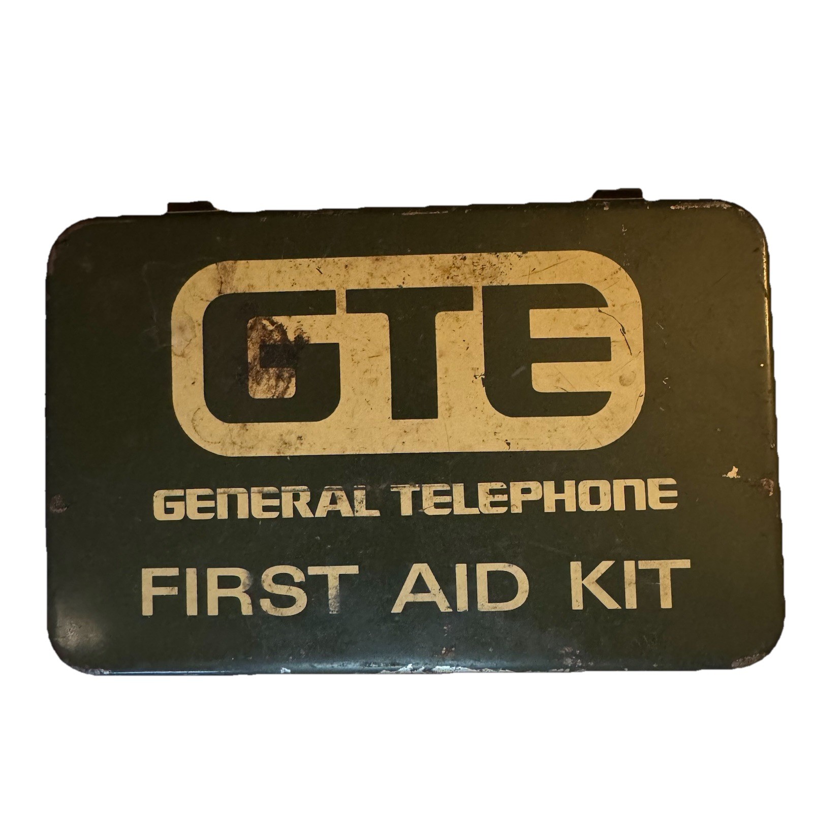 Vintage GTE General Telephone First Aid Kit Green Metal Box Contents Paperwork