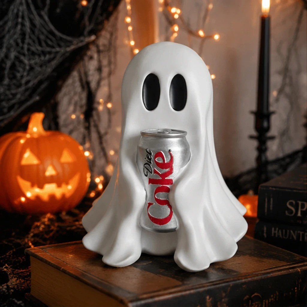 New COCA-COLA Ghost Figurine Holding Diet Coke Can Halloween No drinks New