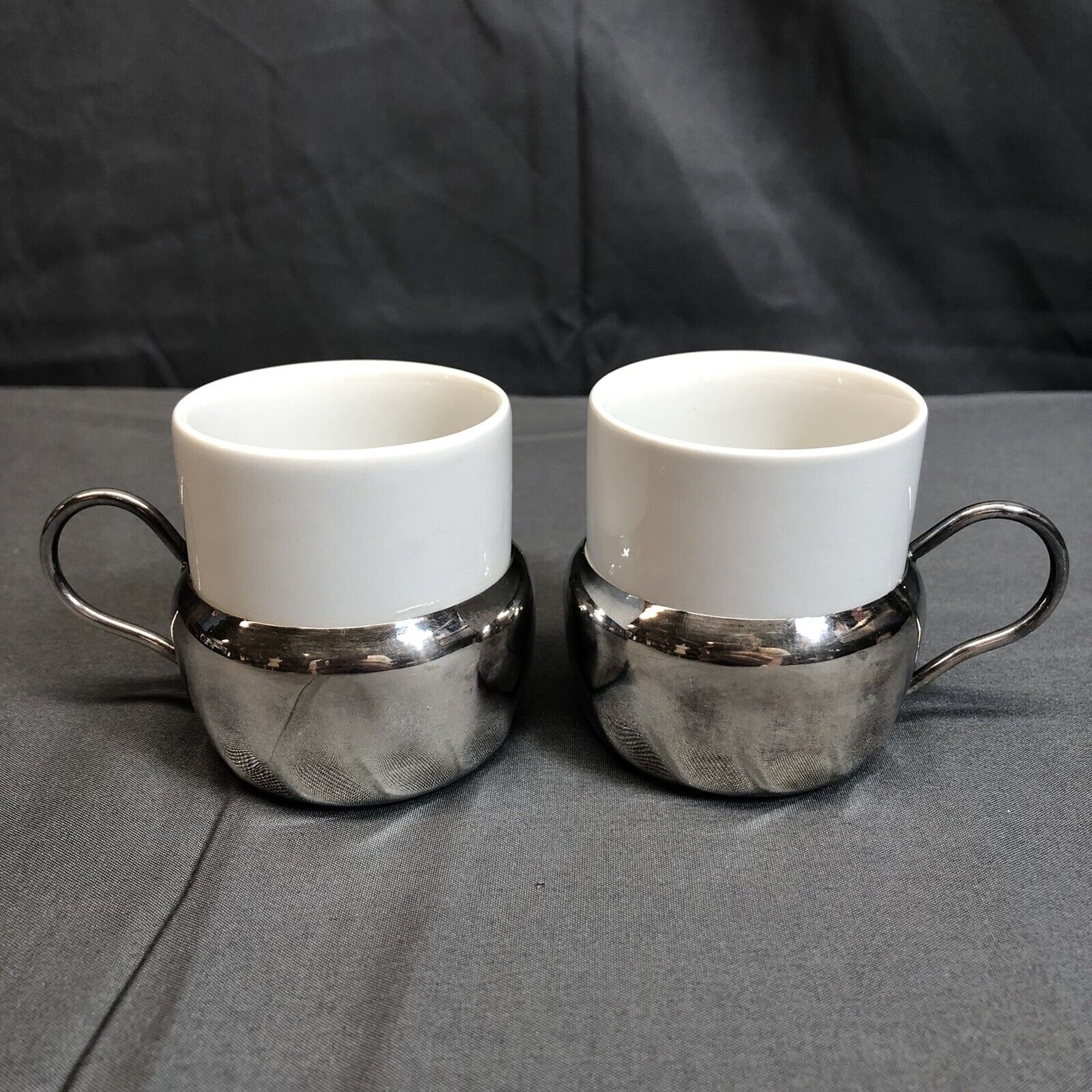 Two Silver Plated Espresso Coffee Cups