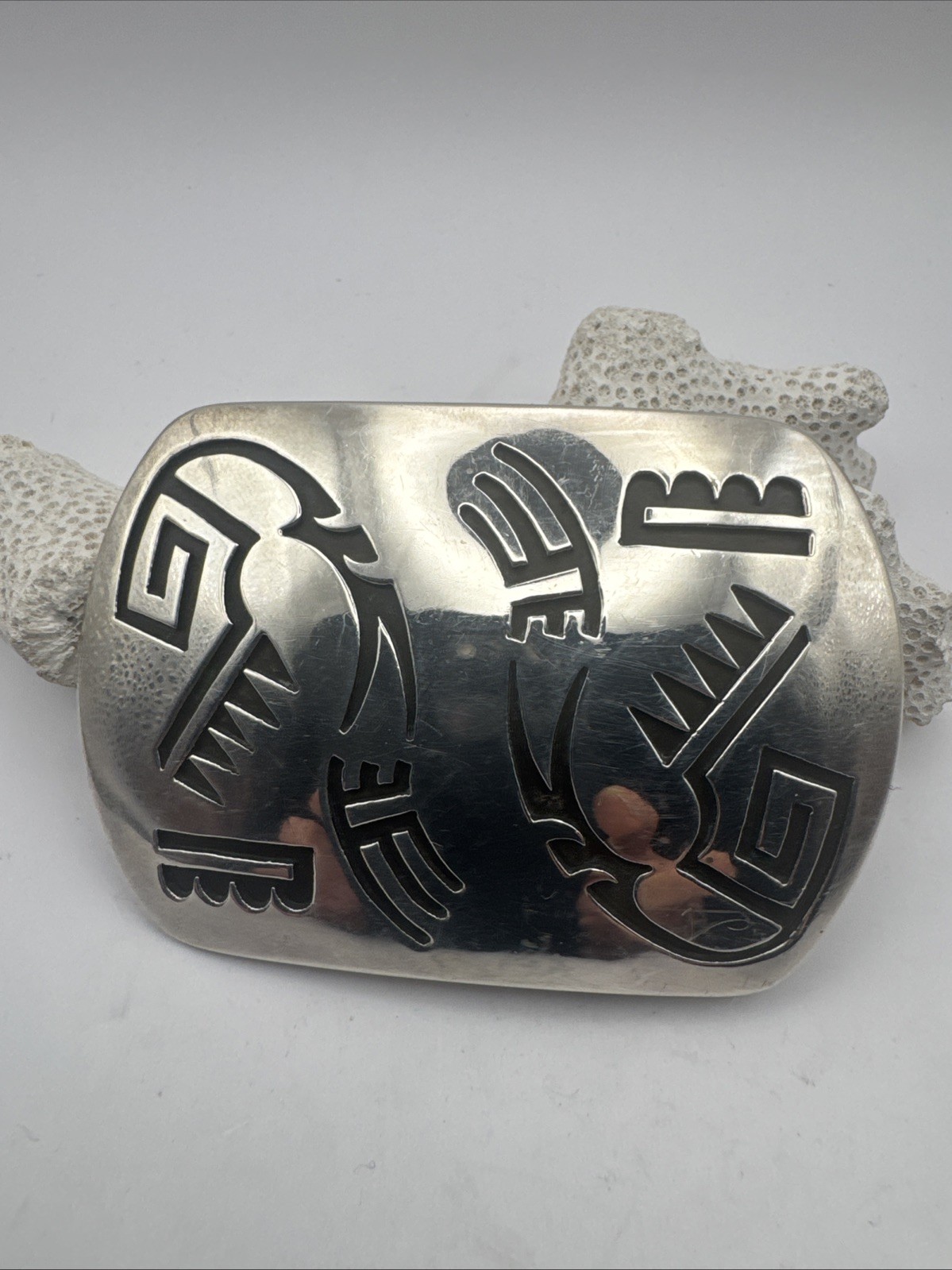 Vintage Rosco Scott Navajo Sterling Overlay Belt Buckle Native American 46g