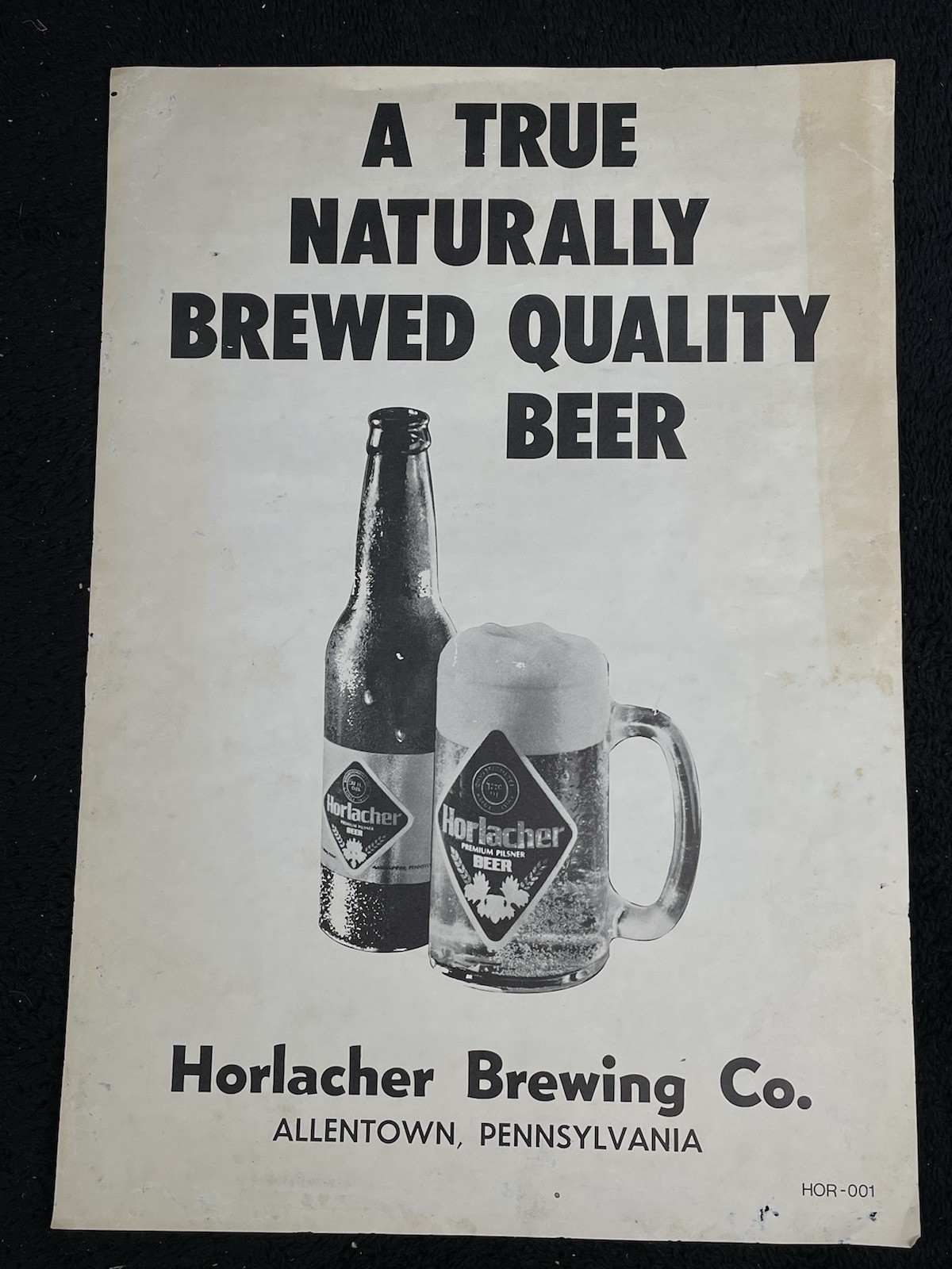 Horlacher Beer Advertising Poster Sign Allentown Pennsylvania Vtg 20