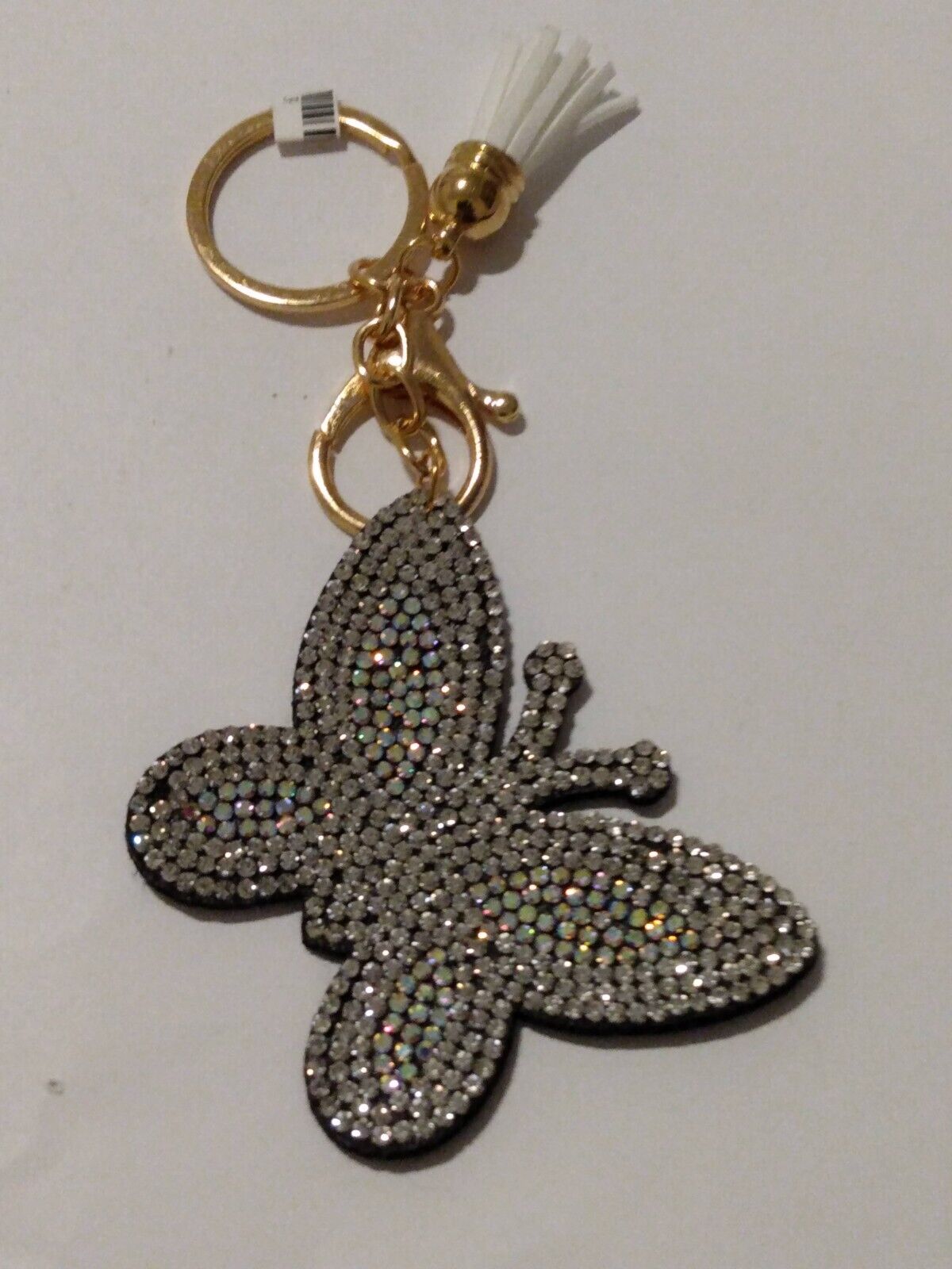 Sparkling Silvertone Butterfly & Small Tassel Clip-On Bling Keychain