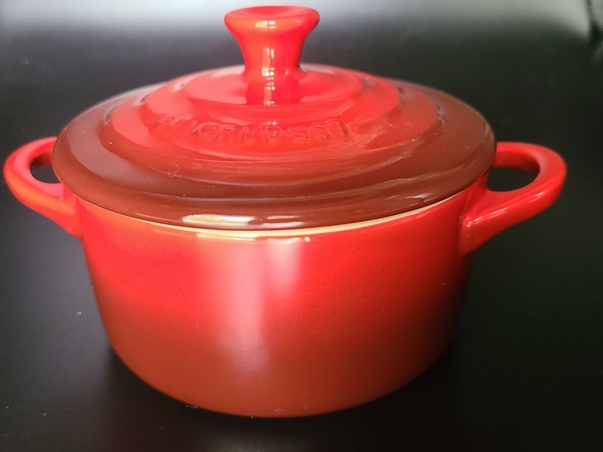 Le Creuset Mini Round 8 oz Cocotte Cerise Red Stoneware Dutch Oven