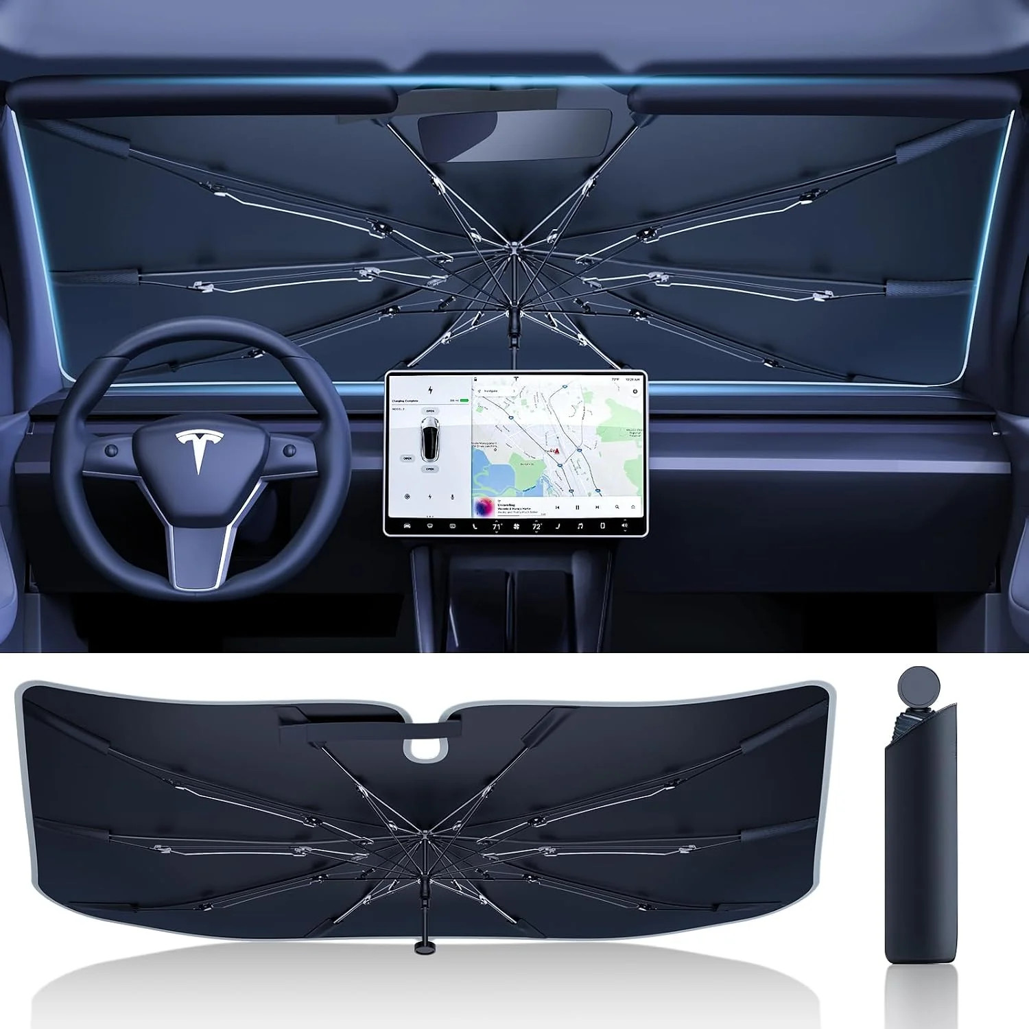 [2026 Upgraded] Car Windshield Sun Shade Umbrella for Tesla Model 3/Y