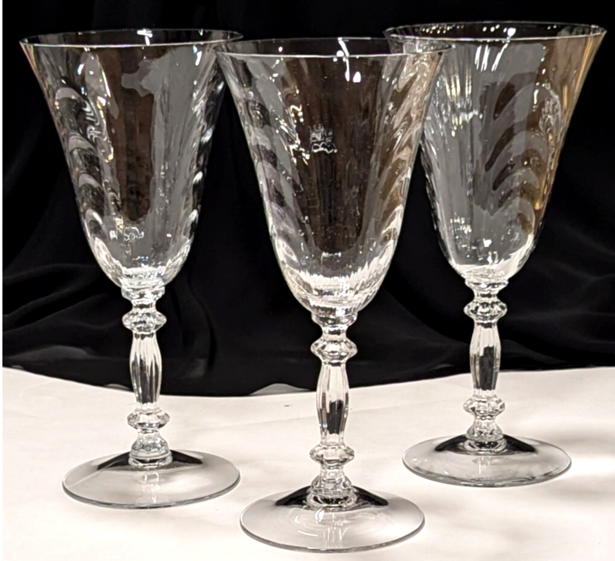 Vintage Cambridge Glass Caprice Clear Wine Glasses Optic Wave 7 5/8\