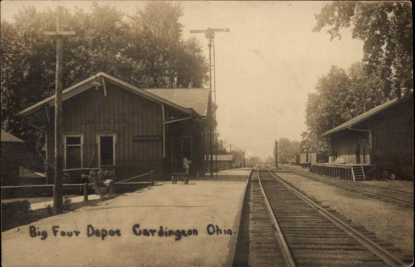 Cardington OH Big Four RR Train Depot Station c1910 Real Photo Postcard