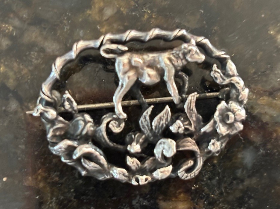 Ster Silver Boeuf Gras On Flowers Vtg Pin New Orleans Mardi Gras OOAK? 