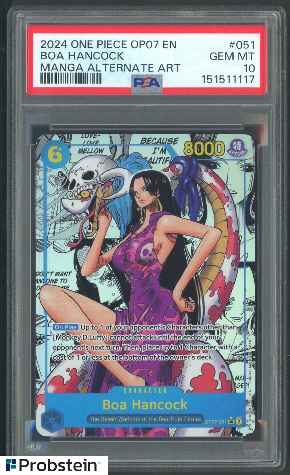 2024 One Piece Boa Hancock OP07 EN Manga Alternate Art PSA 10 GEM MINT 2024 One Piece Boa Hancock OP07 EN Manga Alternate Art PSA 10 GEM MINT