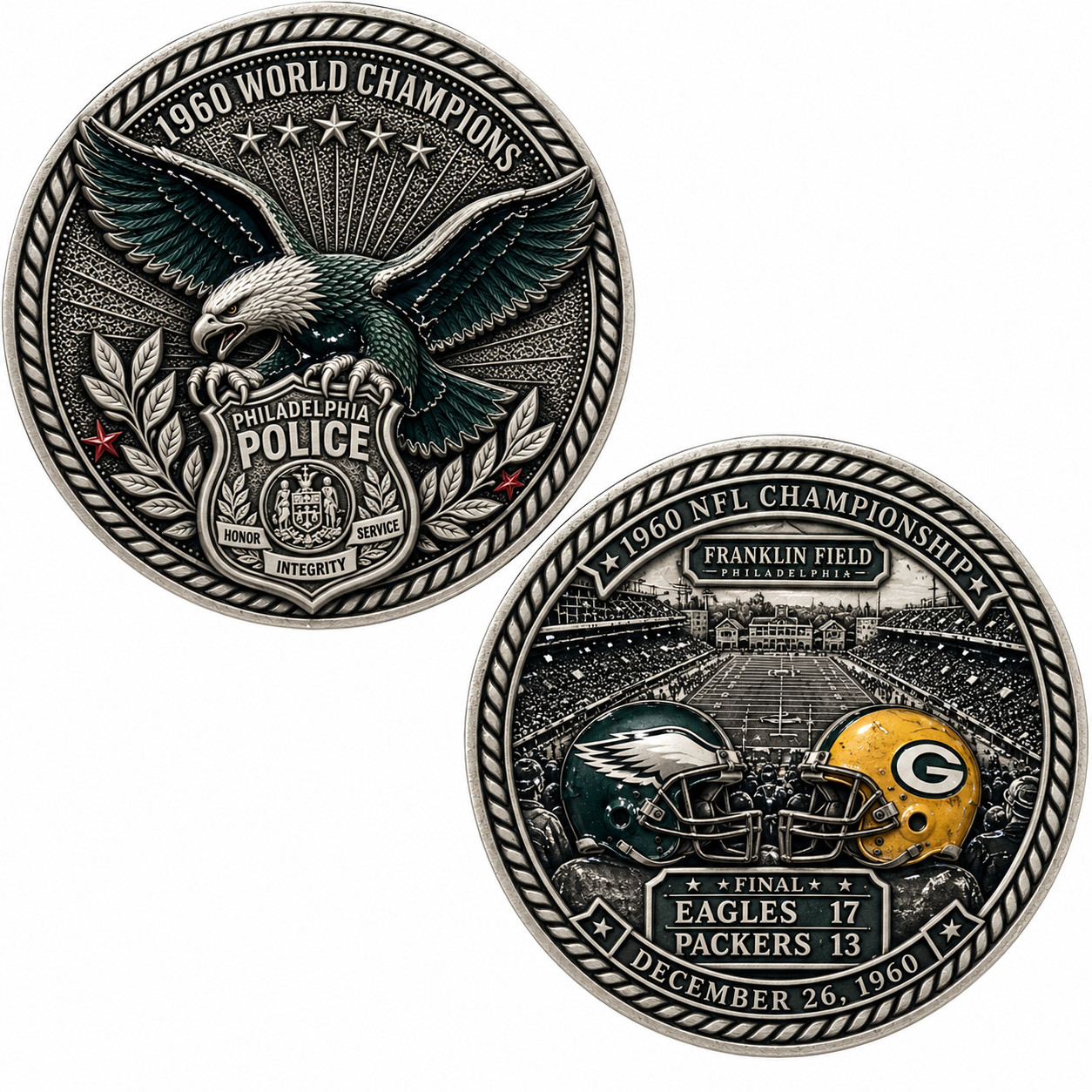 Philadelphia Eagles 1960 NFL Championship Historic Souvenir Coin 2 side Keepsake