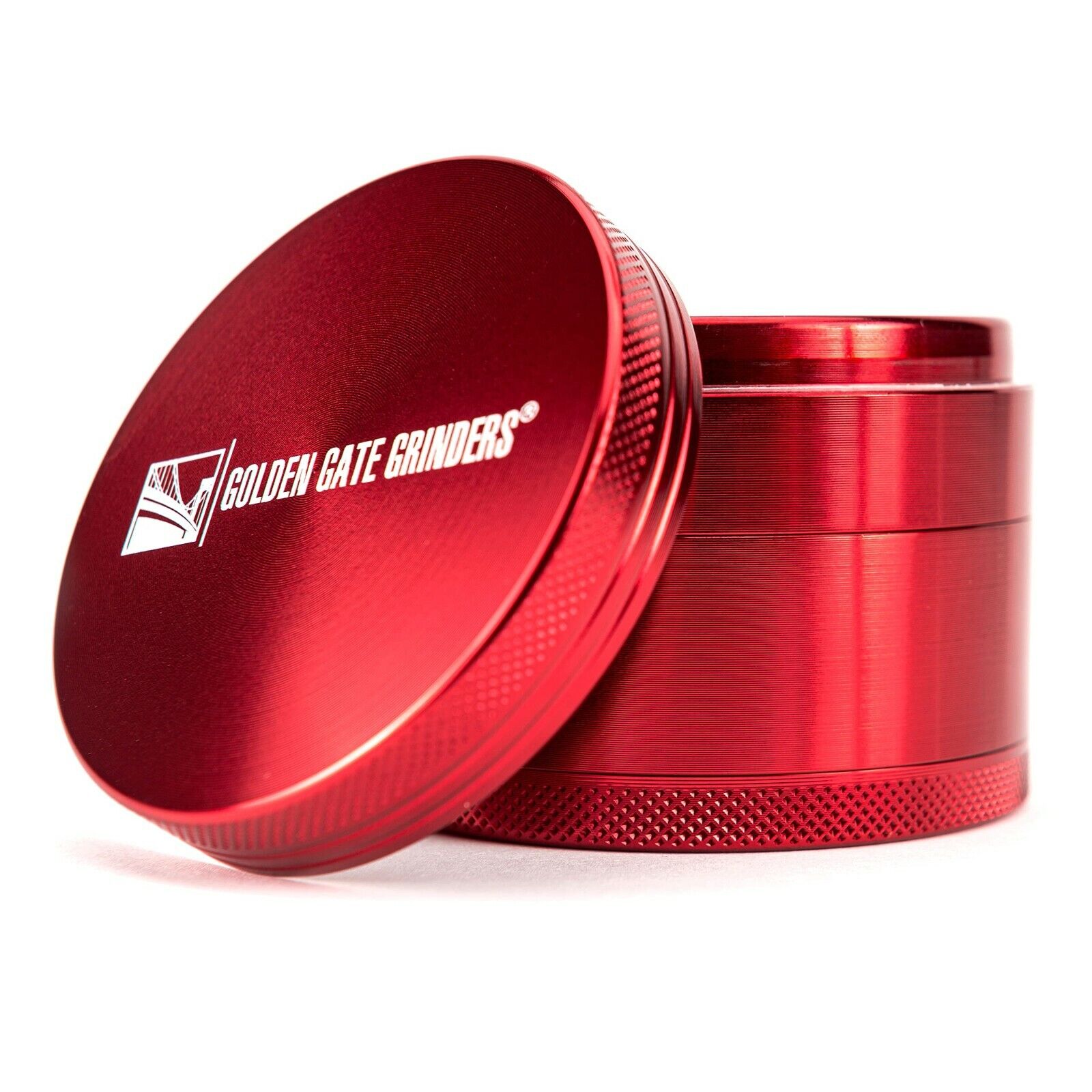 Golden Gate Grinders Herb Crusher Aluminum Spice Grinder 2.5 Inch Set of 4 Red