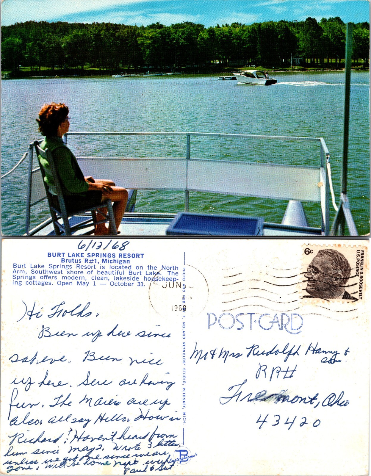 Burt Lake Michigan MI Boat Dock View Postcard