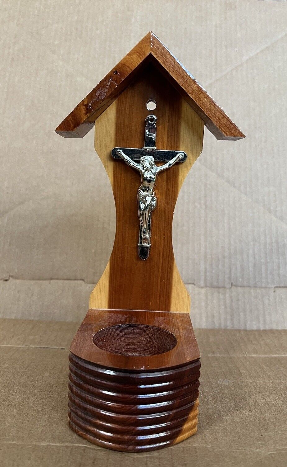 Vnt Wooden Crucifix Religious Candle Holder Freestanding or Wall Mount USA Craft