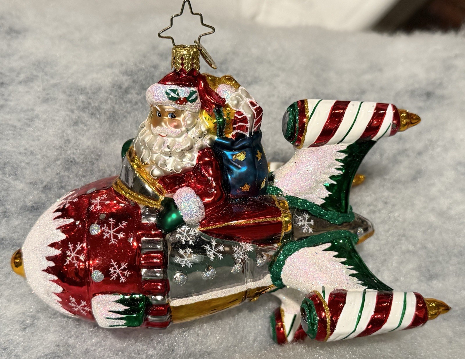 Christopher Radko FULL SPEED AHEAD Space Santa Rocket Ship Christmas Ornament
