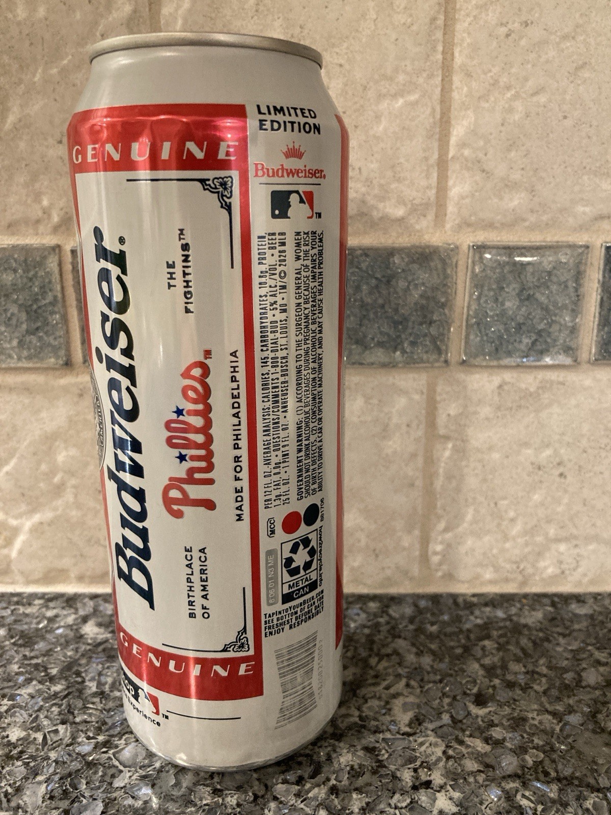 Empty 2026 Budweiser 25oz Philadelphia Phillies Commemorative Beer Can