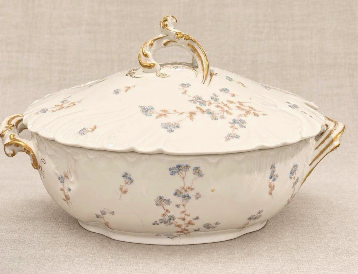 Antique Limoges Porcelain Tureen, CFH GDM France, Floral Gold Trim Antique Limoges Porcelain Tureen, CFH GDM France, Floral Gold Trim