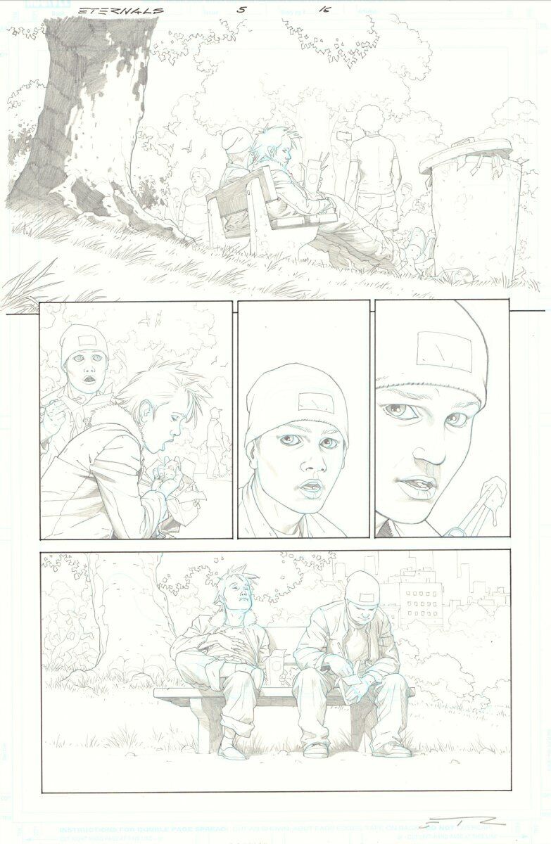 Eternals #5 p.16 - Sprite & Toby Robson Eat in the Park - 2021 art by Esad Ribic