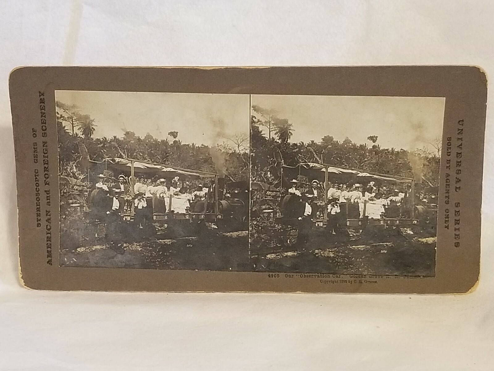 C.H. Graves Stereoview Card 1899 Observation Train Car Golden Grove Railroad C.H. Graves Stereoview Card 1899 Observation Train Car Golden Grove Railroad