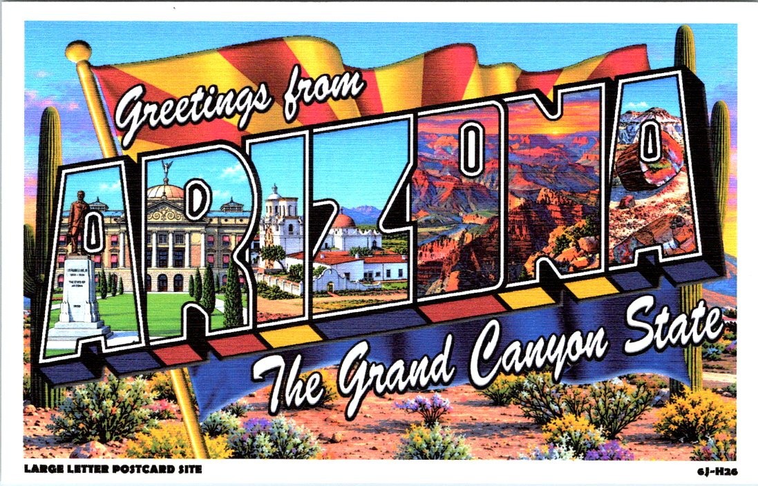 Greetings from the ARIZONA Large Letter Linen postcard  6J-H26