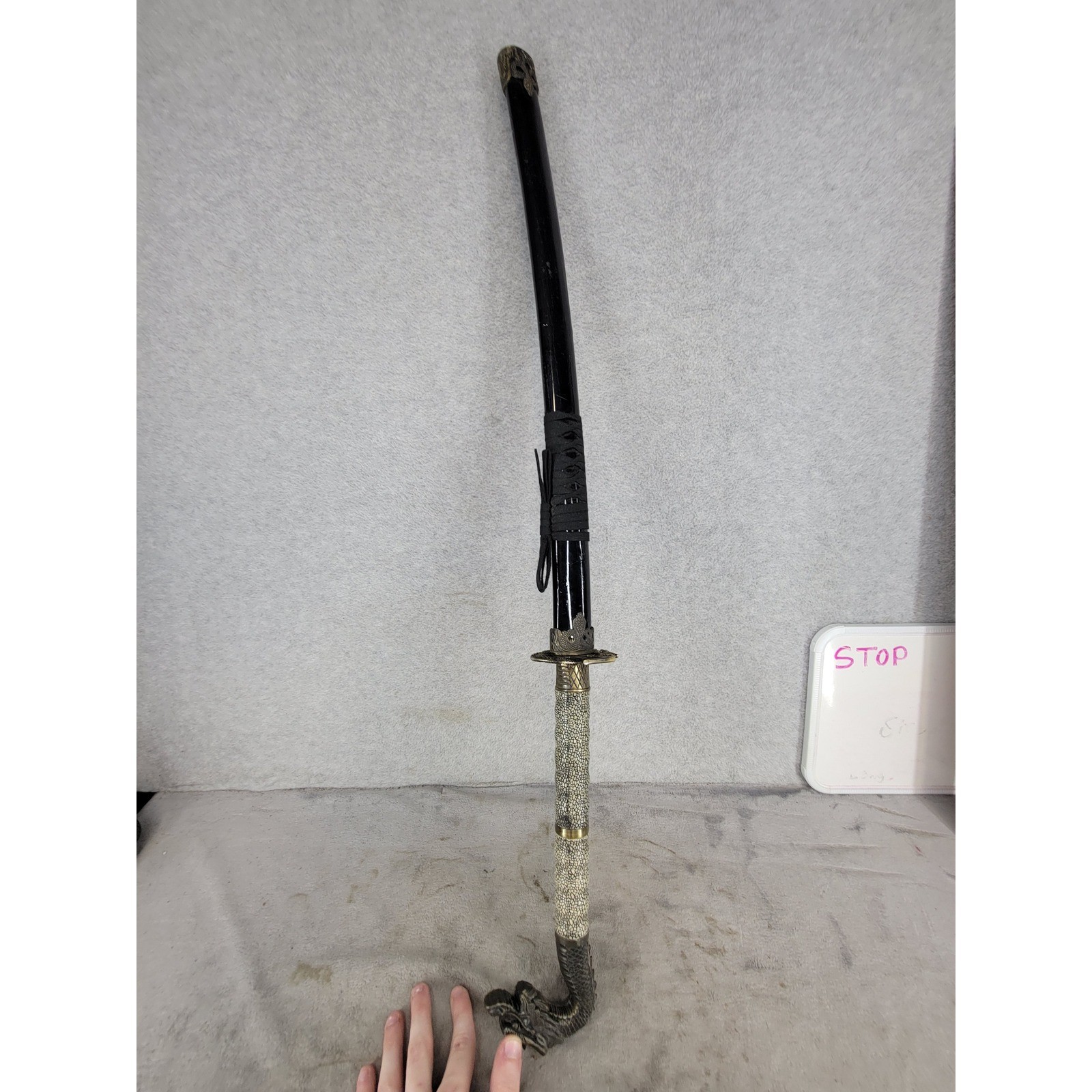 Vintage Katana Sword Dragon Head Pommel Black Scabbard 33
