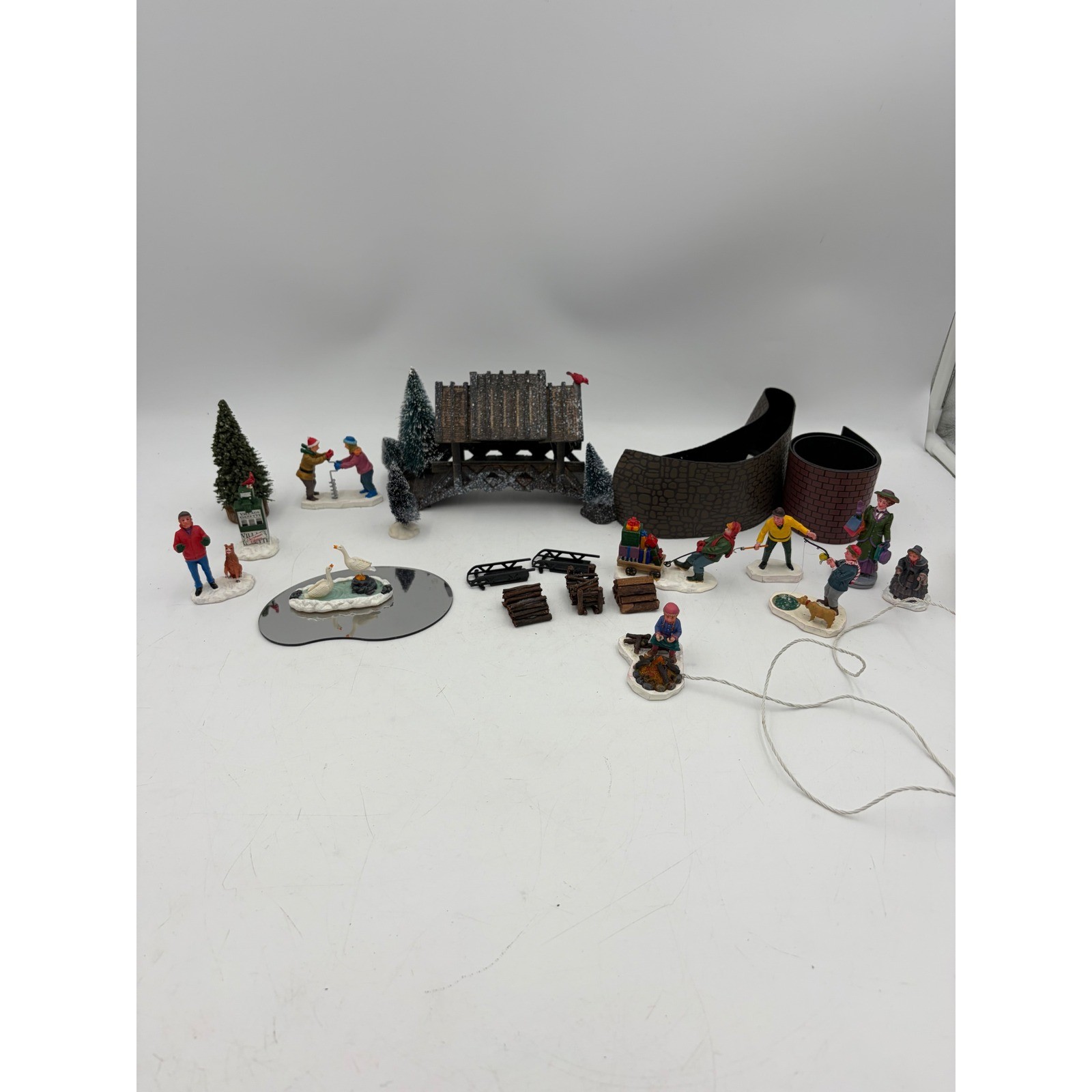 Lemax Christmas Village Misc Accessories Figurines Lot Bridge Light Up Campfire