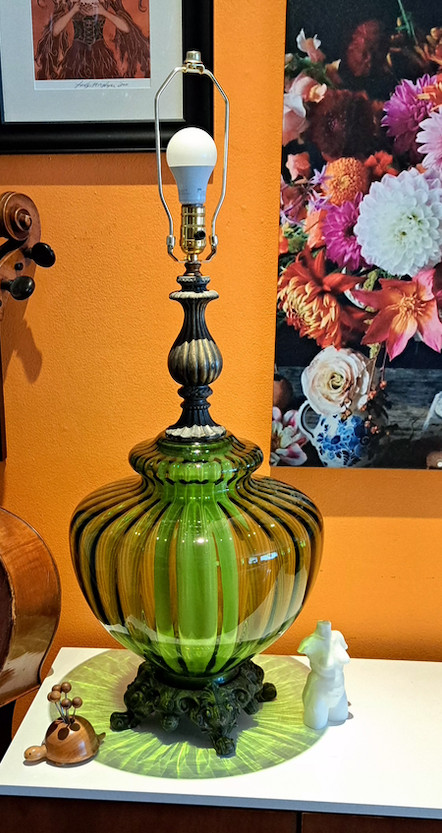 Pair of Vintage Nova of California 3-way Lamps - Murano Italian Green Glass Pair of Vintage Nova of California 3-way Lamps - Murano Italian Green Glass