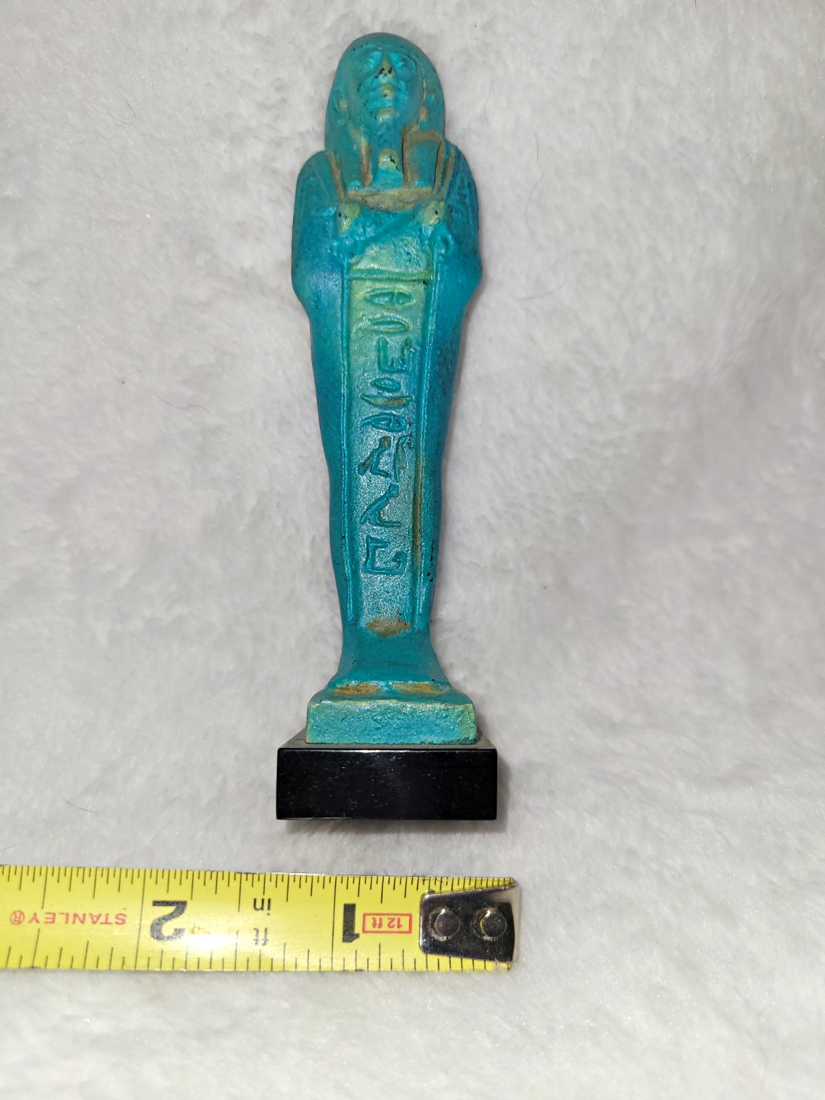 Egyptian Blue Ushabti Shabti Figurine Statue on Black Base, Approx 5 in