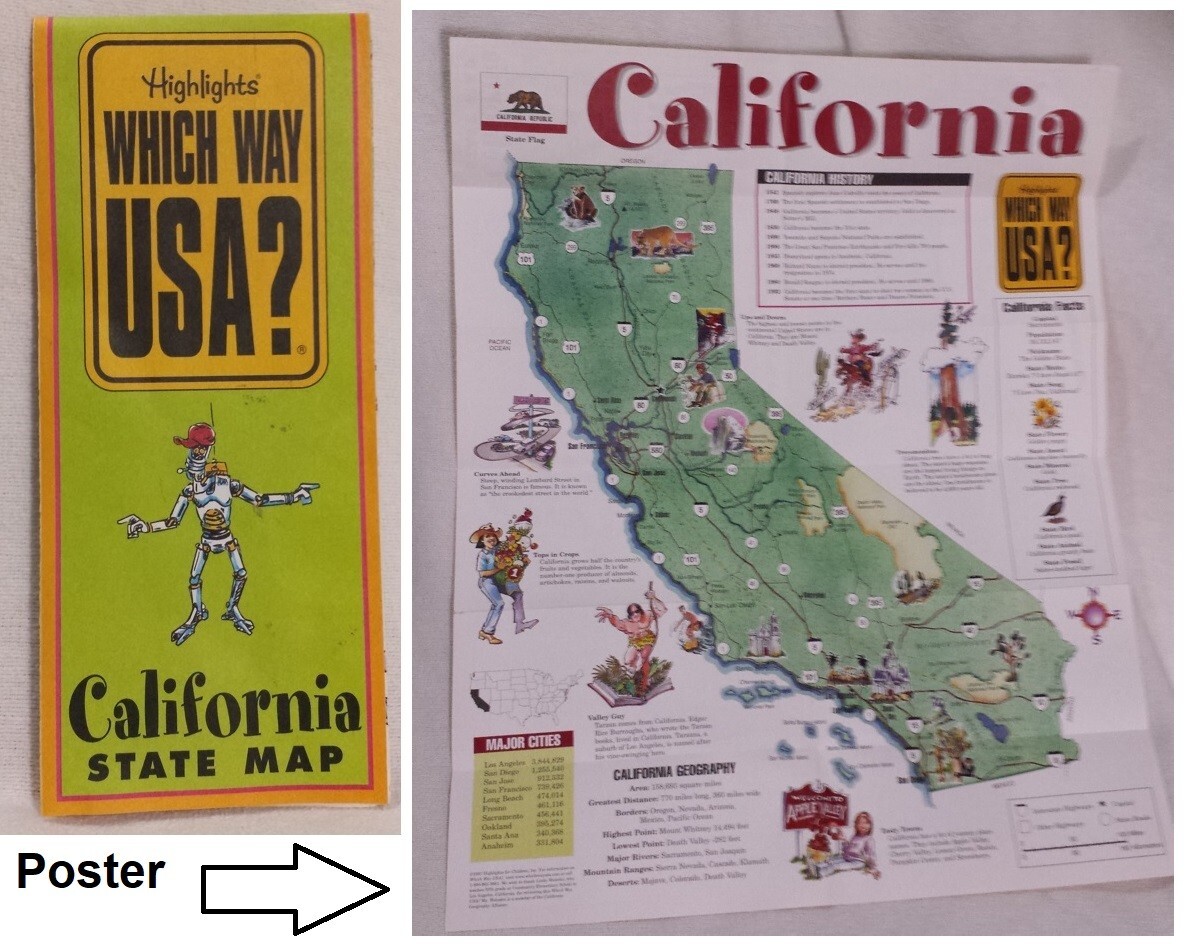 Highlights Which Way USA California State Map Brochure California Map Poster