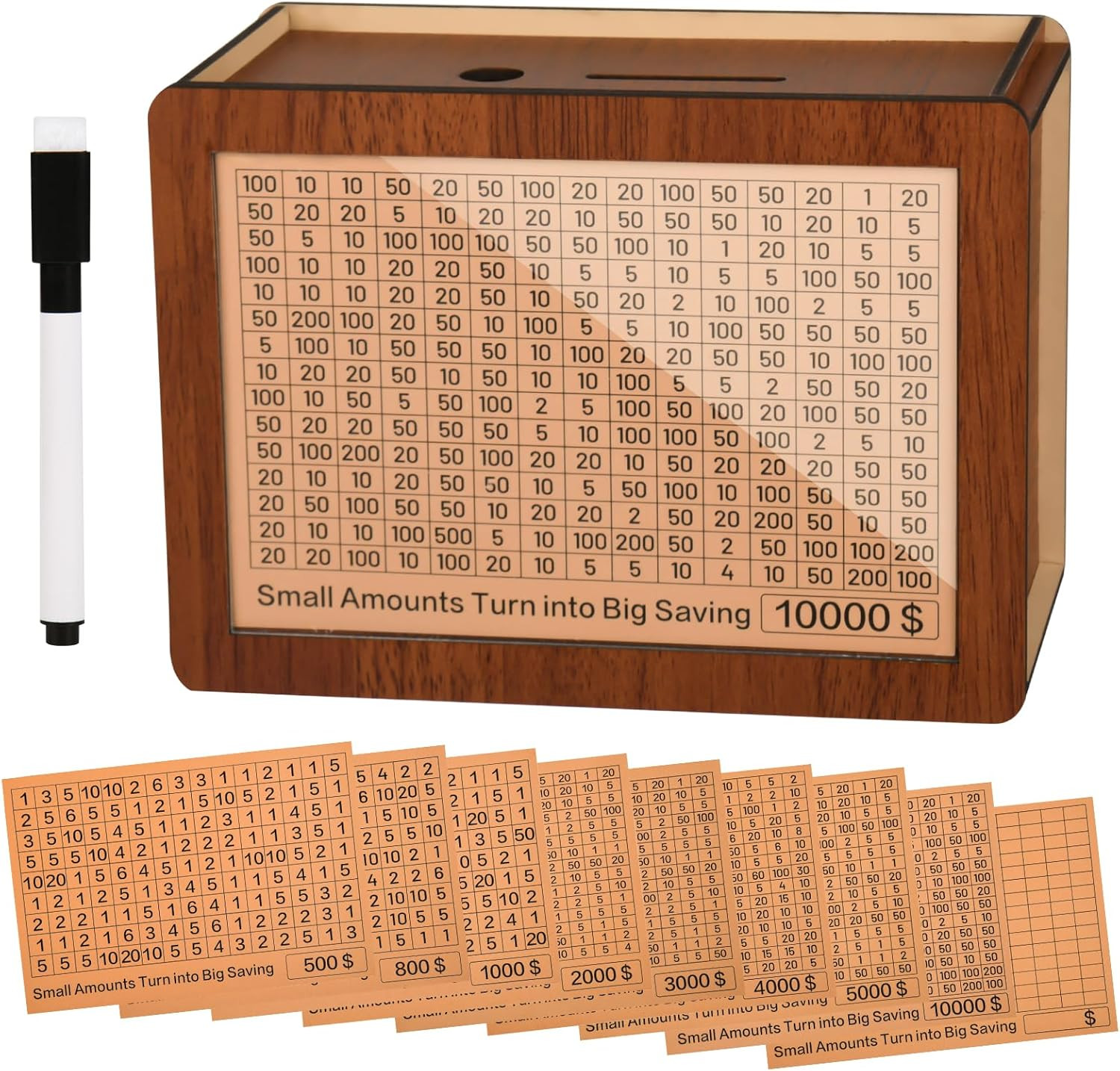 10000 Kakeibo Wooden Money Saving Challenge Box Cash Vault Piggy Bank