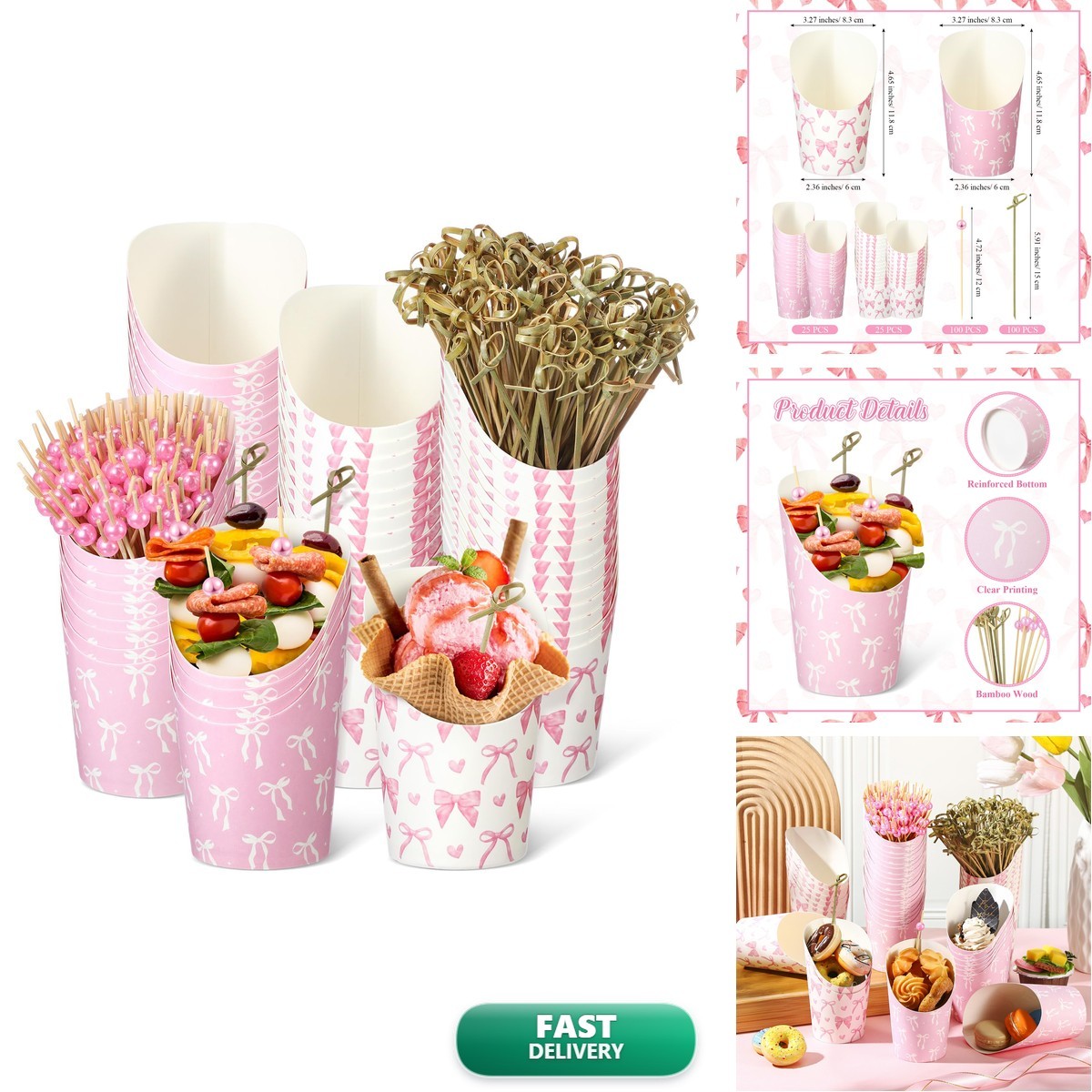 Tioncy 250 Pcs Charcuterie Cups 50 Cups 200 Sticks Pink Bow Tioncy 250 Pcs Charcuterie Cups 50 Cups 200 Sticks Pink Bow