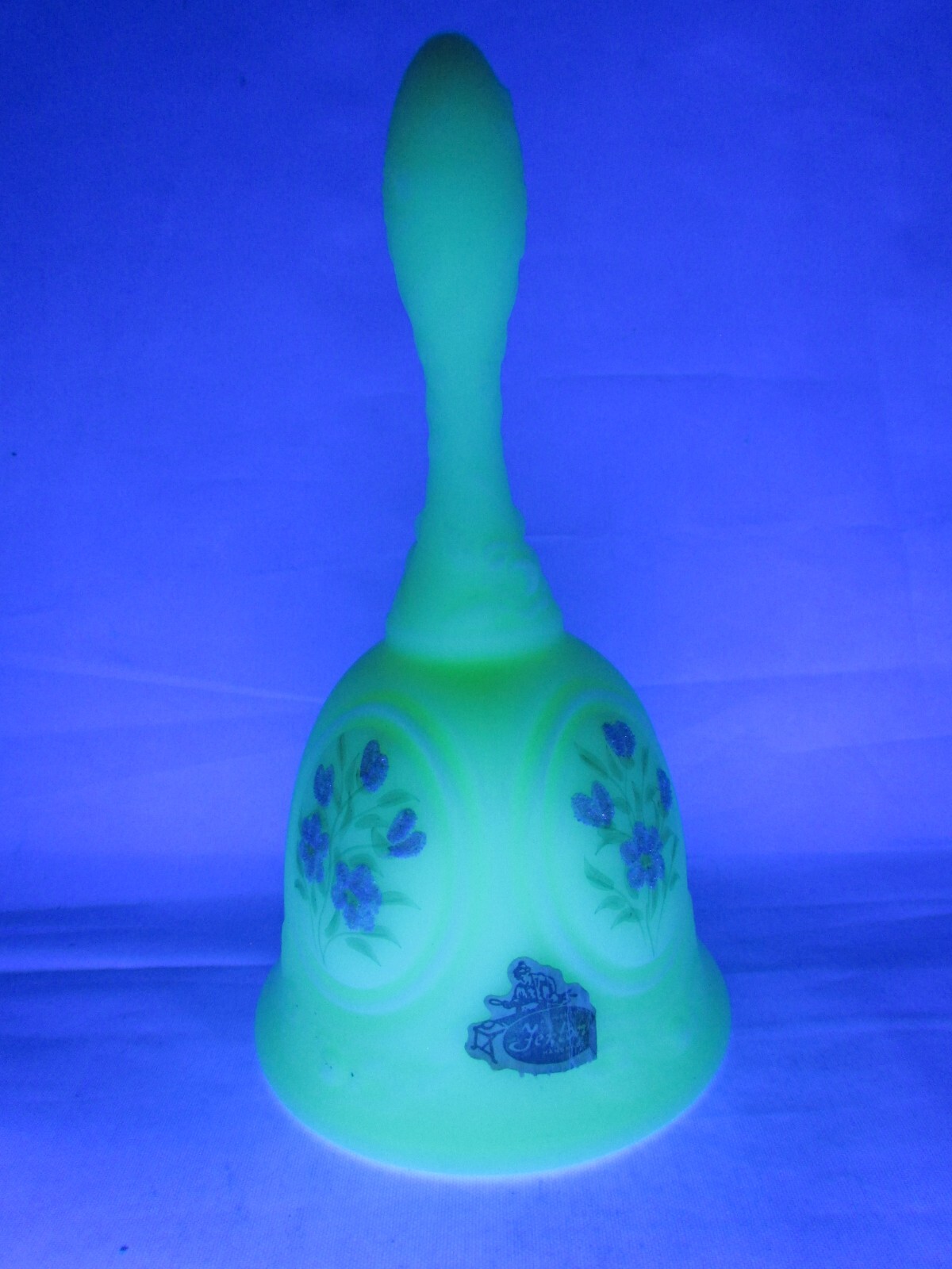 VTG Fenton Satin Custard Art Glass Bell Pink Flowers 6 1/4\