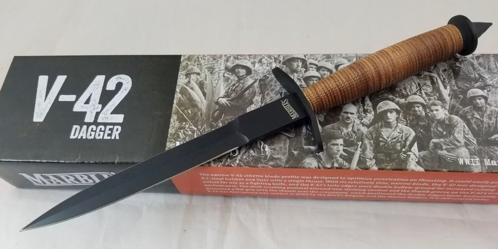 New NIB Marbles WWII Devils Brigade V-42 Stainless Steel Double Edge Dagger