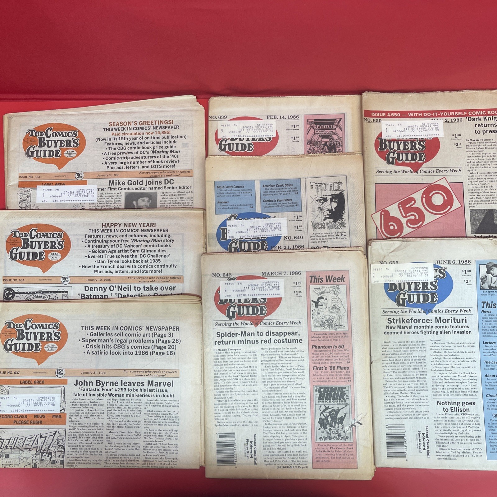 The Comics Buyer’s Guide 1986 Lot of 8 Issues #633 634 637 639 640 642 650 655