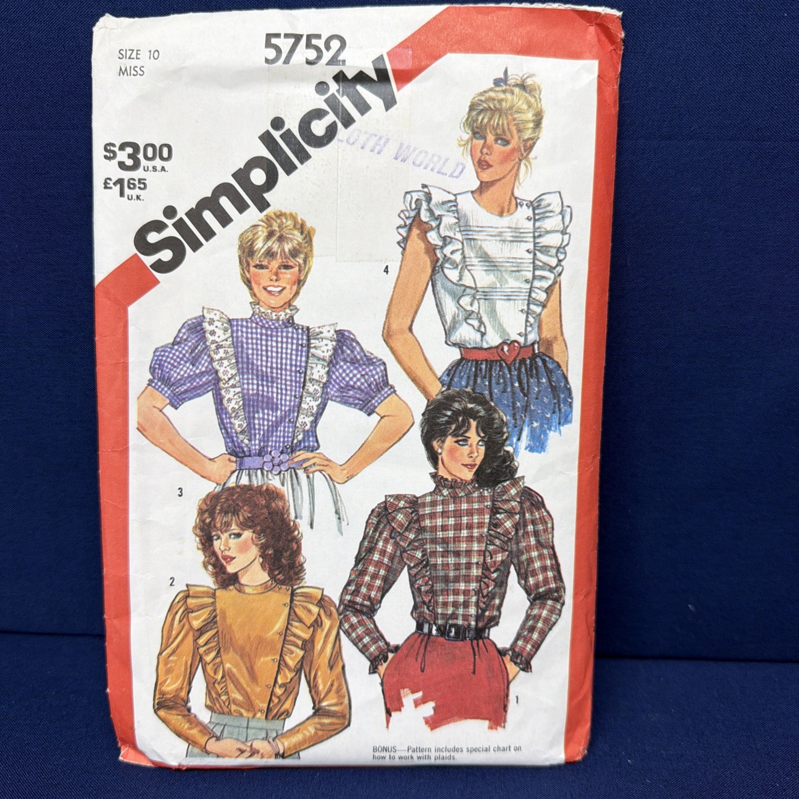 Vtg 80\'s Simplicity 5752 RUFFLED ASYMMETRICAL BLOUSE Sewing Pattern Women Sz 10