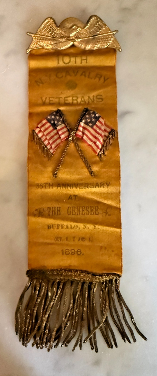 1896 35th Anniversary 10th NY Cavalry Veterans Badge Buffalo Crossed Flags