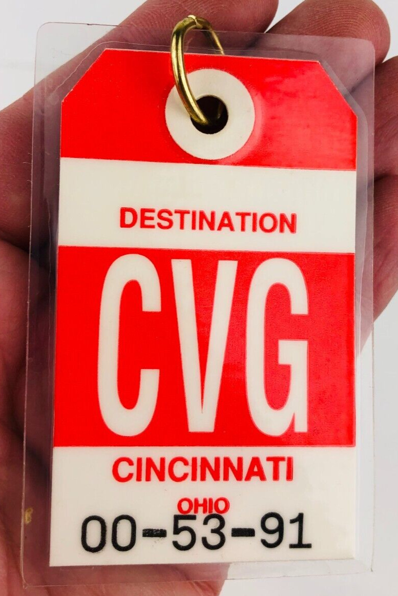 CVG Airport Baggage Keychain Cincinnati/Northern Kentucky OH Tag Plane Vtg *Oc50