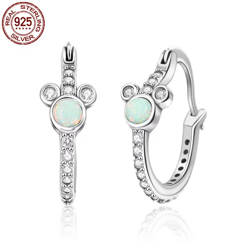 Real 925 Sterling Silver Mickey Mouse Icon Head Disney Stud Small Hoop Earrings