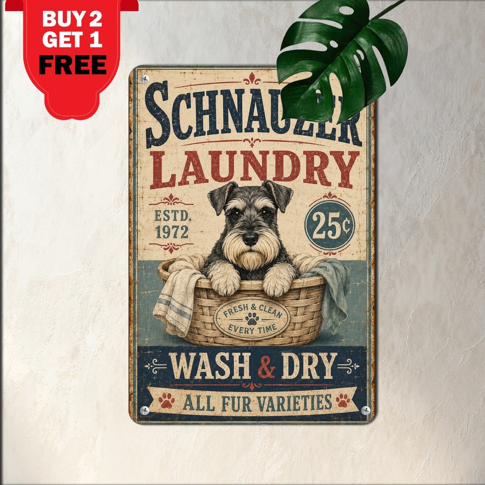 Cute Schnauzer Bathroom Laundry Room Sign Funny Dog Washing Toilet Metal Plaque