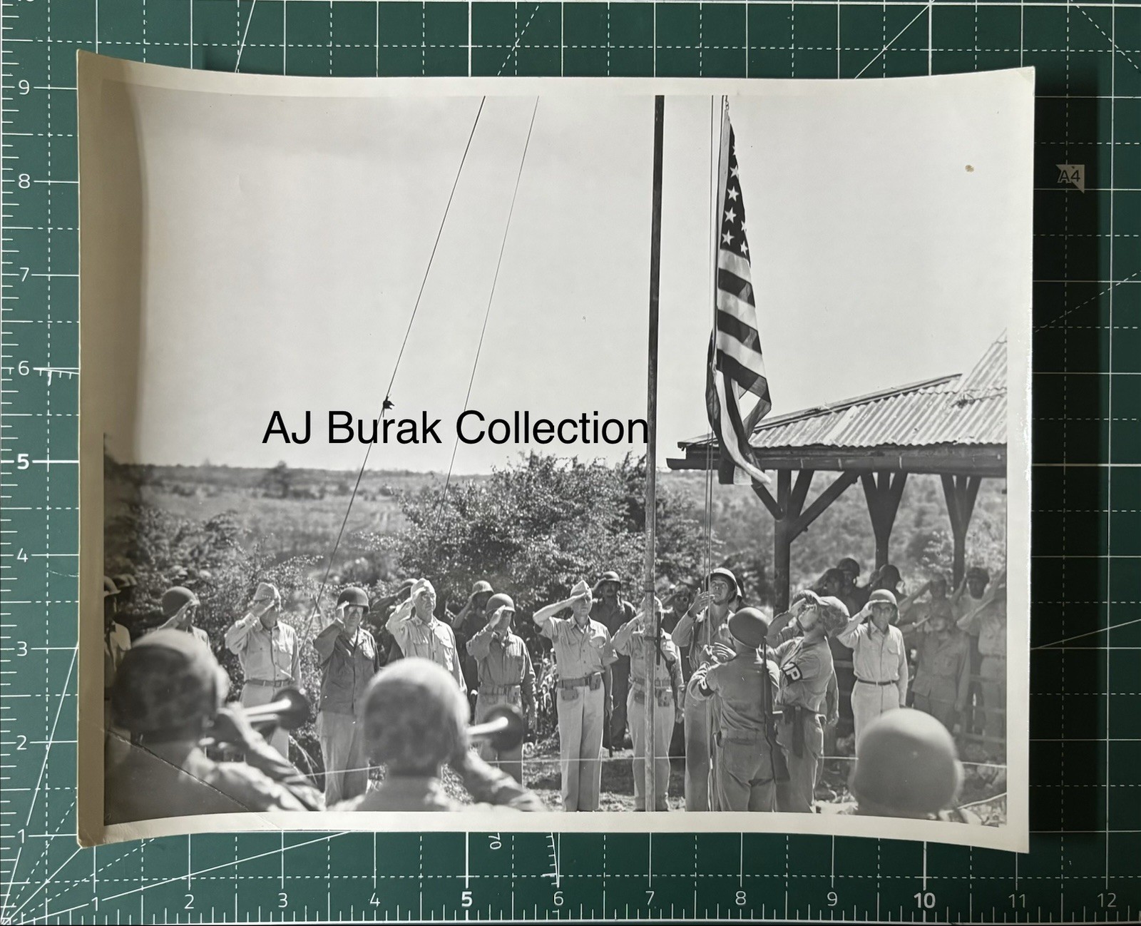 WW2 US Navy USMC USS Indianapolis Official Picture Flag Raising Tinian 1944￼