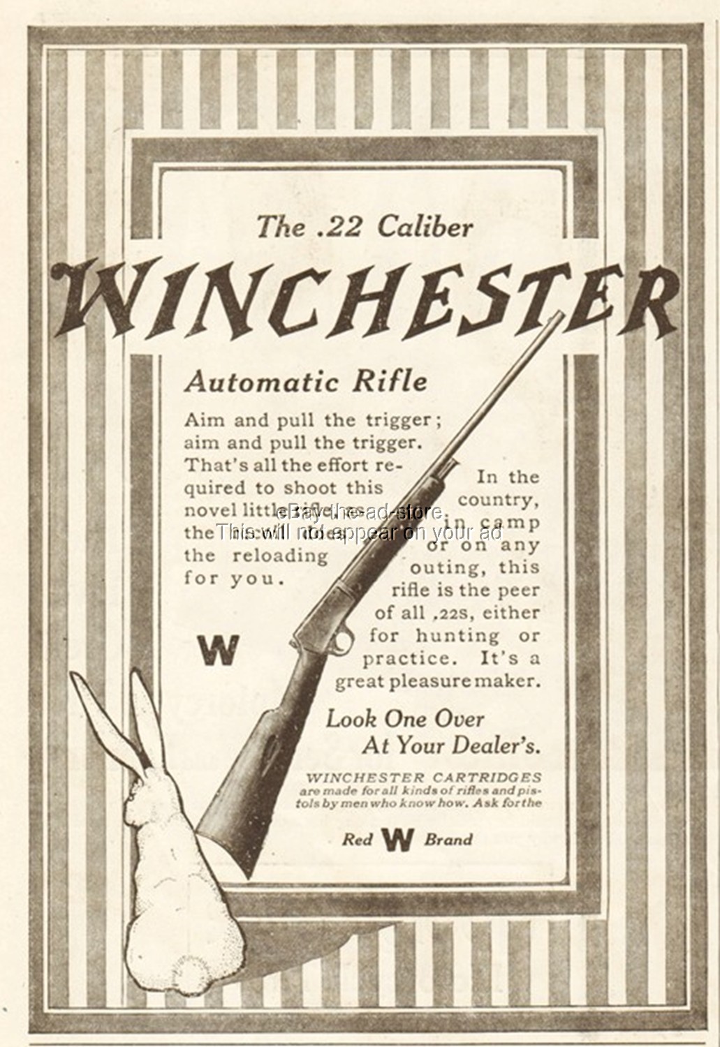 1911 Winchester .22 Automatic Rifle Original Paper Ad Rabbit Hunting Theme
