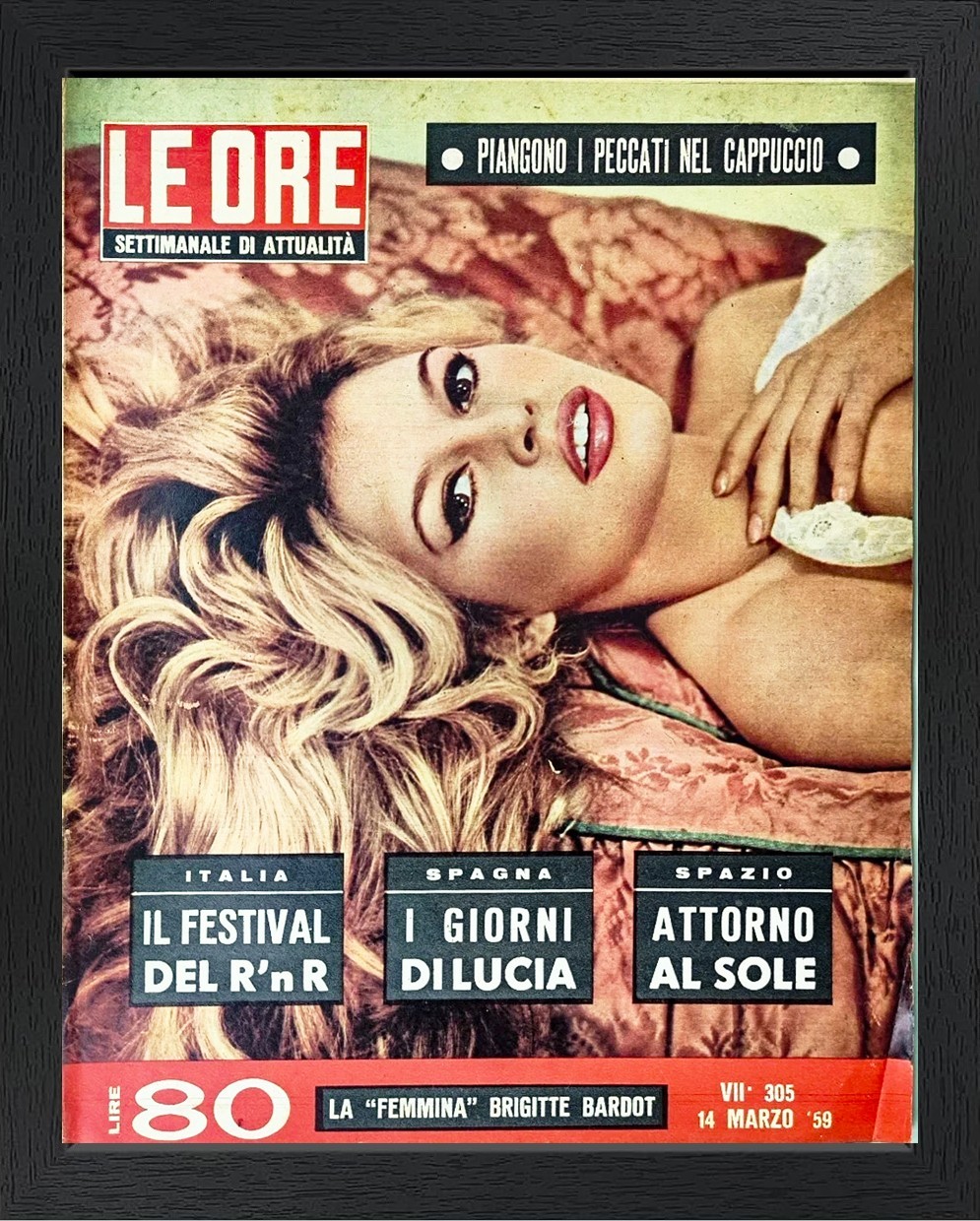 Brigitte Bardot 1959 LE ORE Italy Magazine Mar 14 Original Vintage Framed