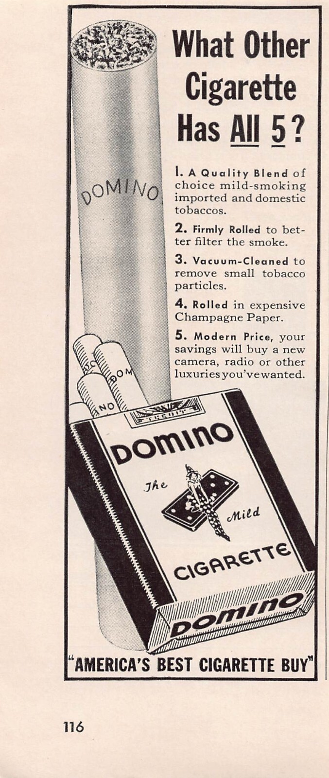 Domino Cigarettes Larus and Brother Tobacco Champagne Paper Vtg Print Ad 1940s