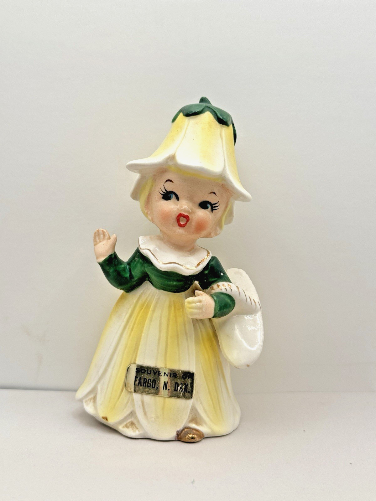 Vintage Japan Anthropomorphic Flower Girl Figurine Daffodil Souvenir MCM 5in