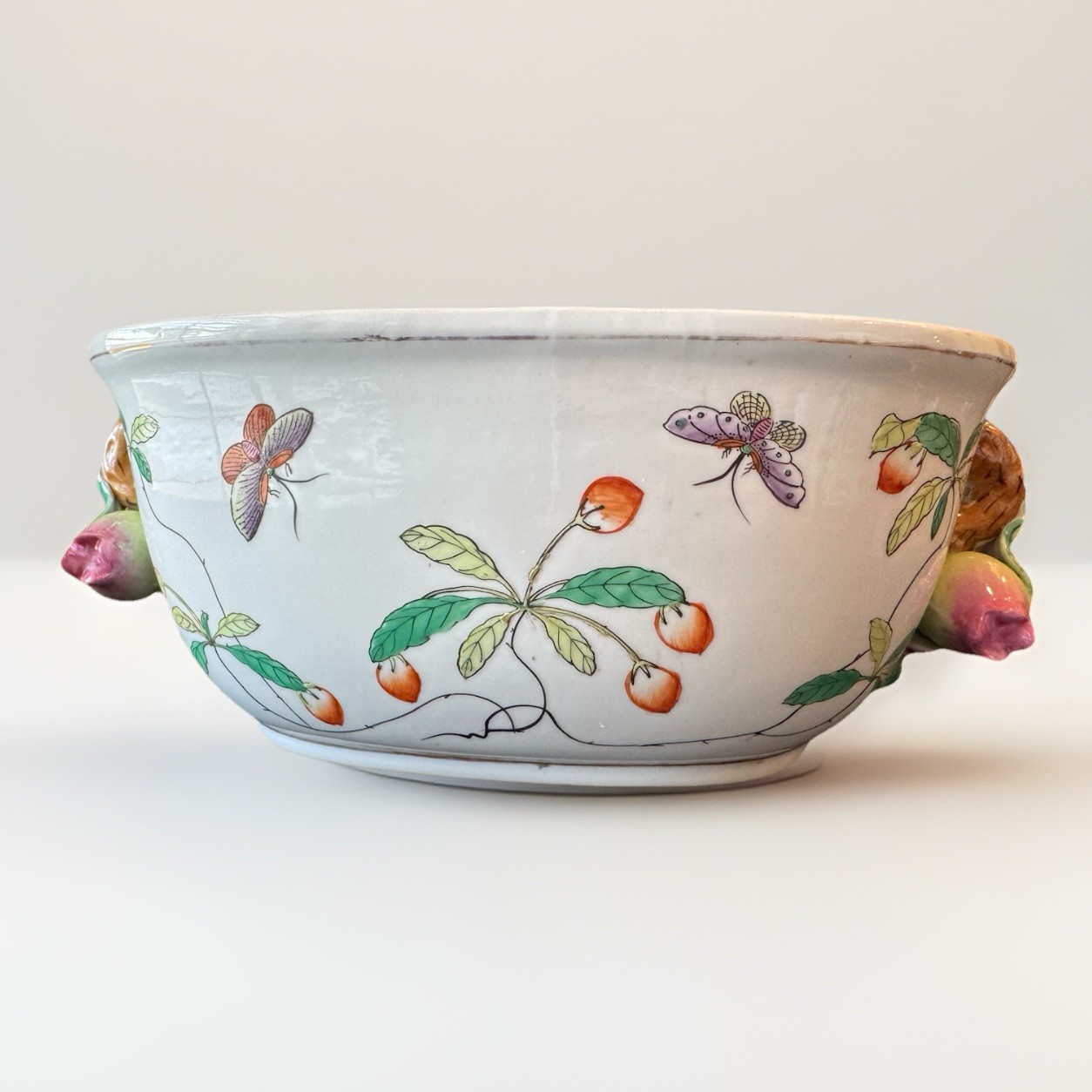 Vintage Hua Rong Tang Zhi Chinese Porcelain Fish Bowl Koi Figural Handles