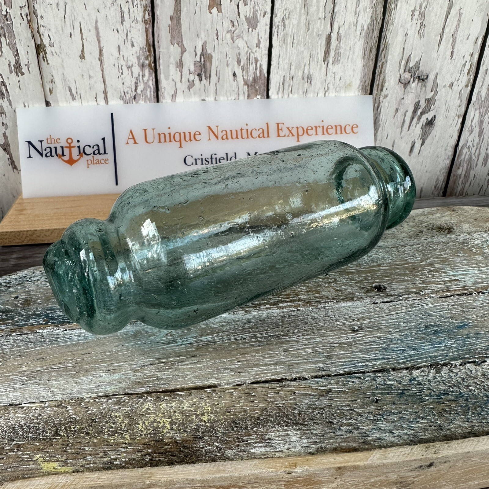 Japanese Rolling Pin Glass Float - Authentic Vintage Japan Fish Net Buoy - Aqua