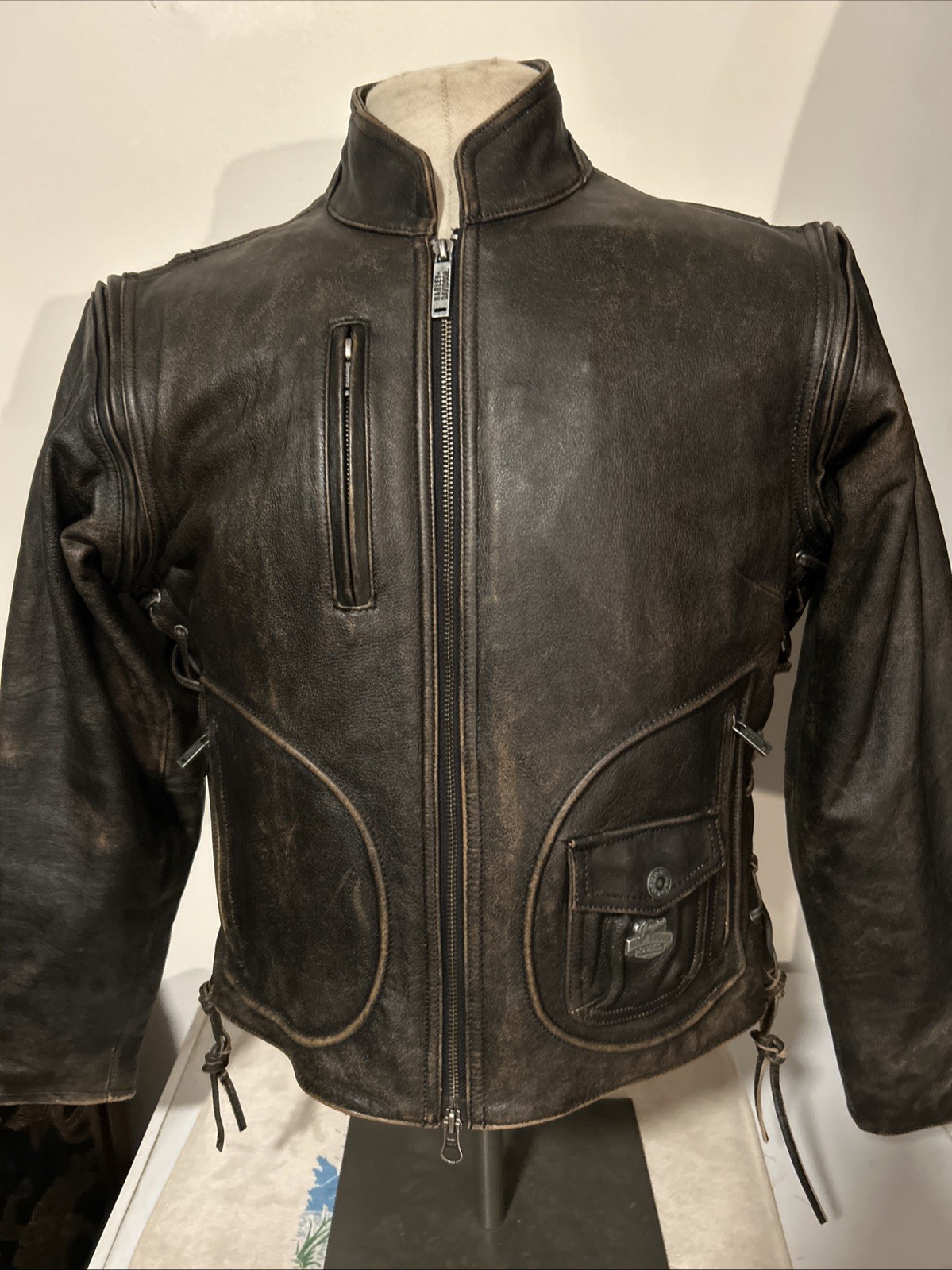 Harley Women's Panhead Convertible Leather Jacket Vest L 97263-02VW Vintage EUC